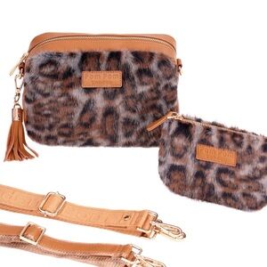 Pom Pom London City Bag Leopard Print Faux Fur Bundle in Maple